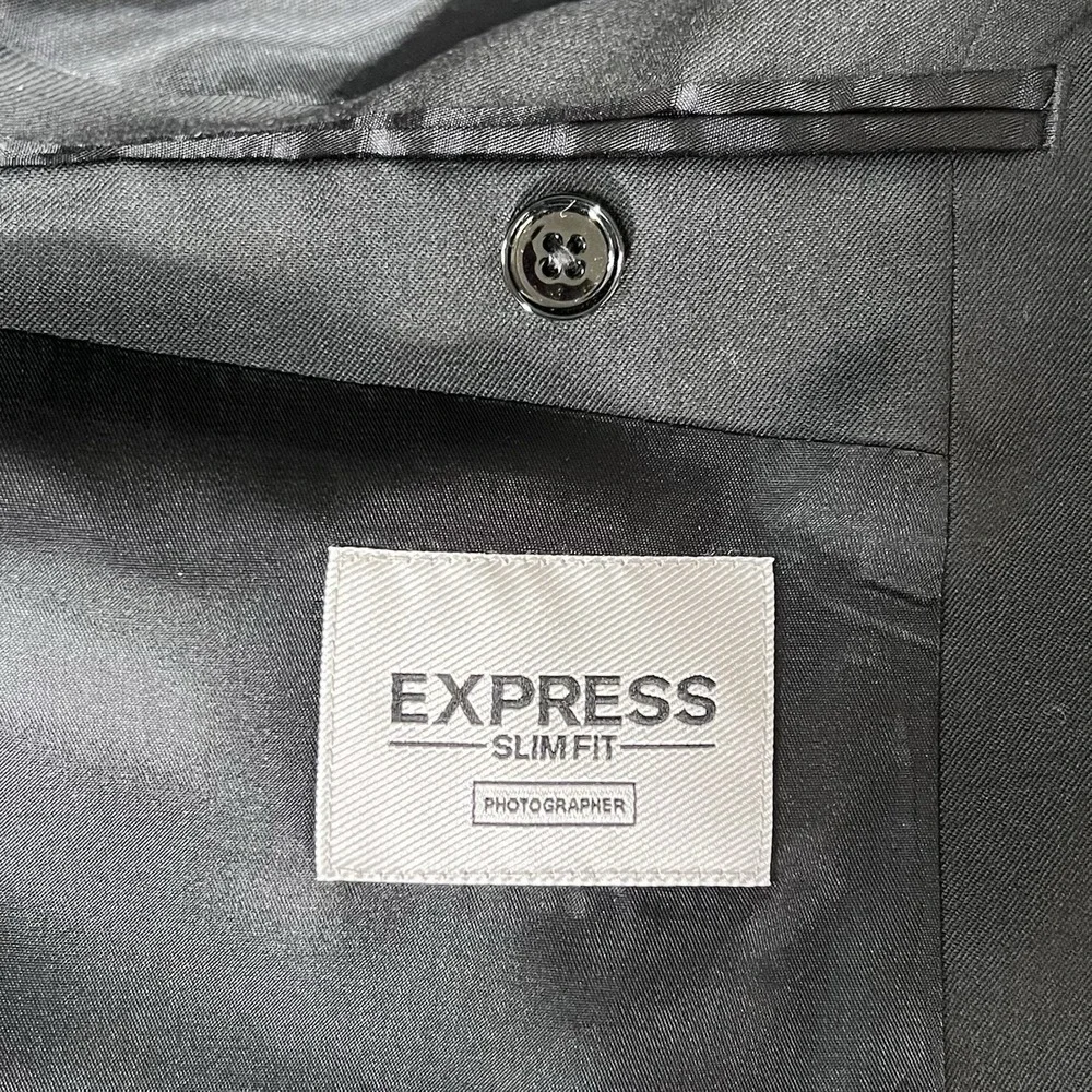 Express Slim Fit Navy Blue Two Button‎ Suit Jacket Blazer Mens 38R Notch Lapel